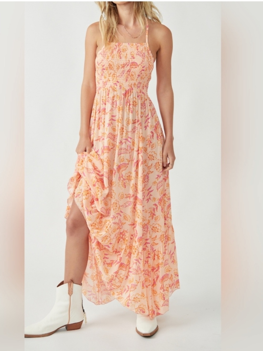 Free People Heat Wave Maxi Dress Dusk Coral Floral Print Size M